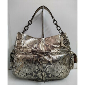 Coach Kristin Gray Leather Snakeskin Printed Chain Strap Hobo Shoulder Bag